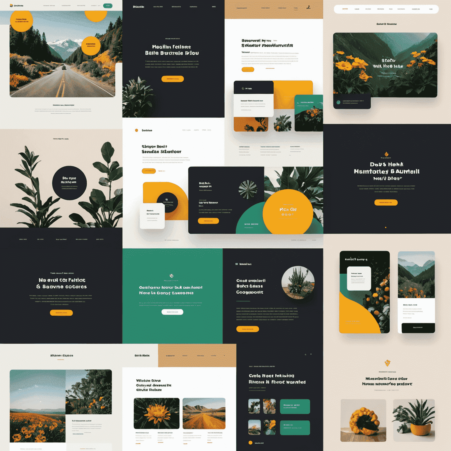 Collage de diseños web modernos mostrando tendencias como diseño minimalista, paletas de colores vibrantes, y elementos interactivos